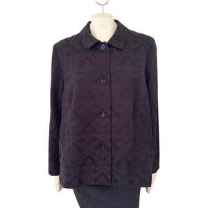 J.JILL Damask Brocade Button Front Jacket in Black SZ 18